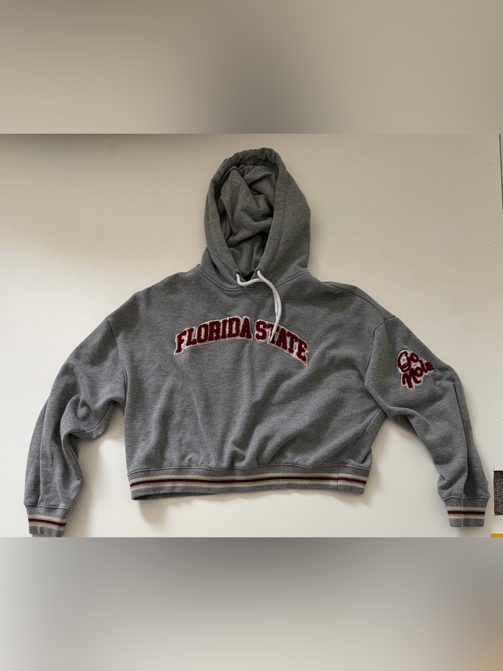 Colosseum Gray Cropped Florida State Hoodie with Maroon Applique